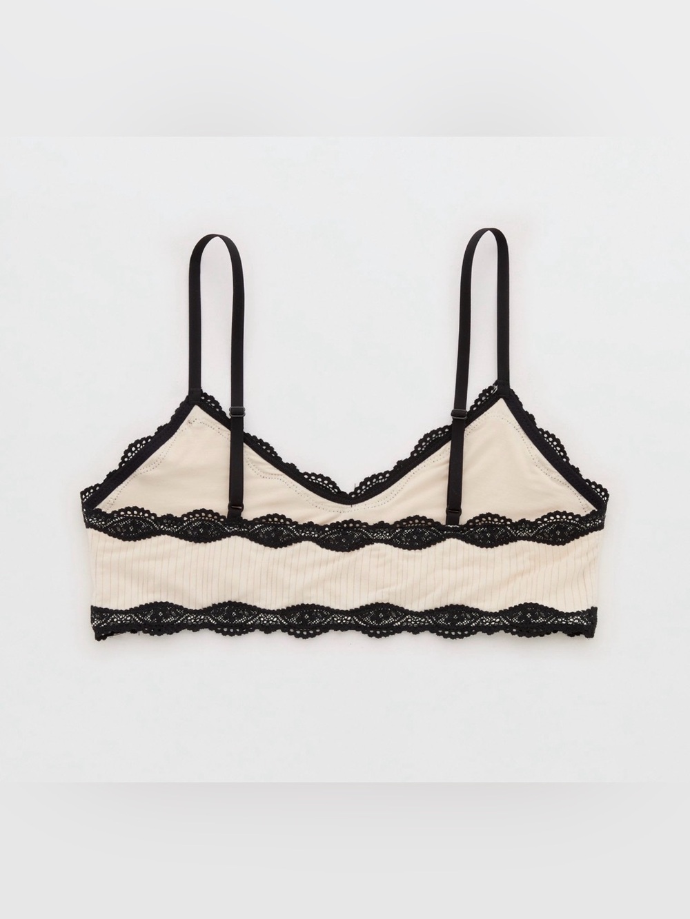 aerie Ribbed Lace-Trim Bralette & Brief Set - Cream with Black Lace - Picture 4 of 6